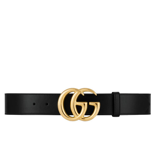 GUCCI/古馳  男女同款黑色小牛皮亮金GG扣4cm腰帶 4068310YA0G1000