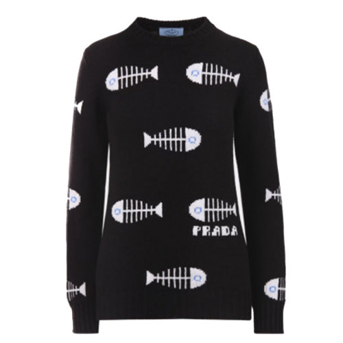 PRADA/普拉達  女裝 女士 黑色羊毛時尚針織衫/毛衣 P24N0F-1T3V-F0889