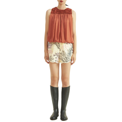 19年春夏款nisiss/怡夕花形衣角印花布短褲女士短褲n182xi04