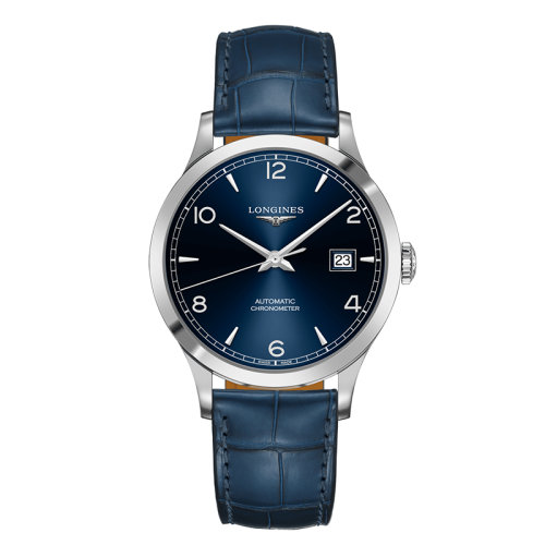 LONGINES/浪琴  開創(chuàng)者系列 自動機械表藍盤精鋼表殼皮質(zhì)表帶男表40毫米L2.821.4.96.4