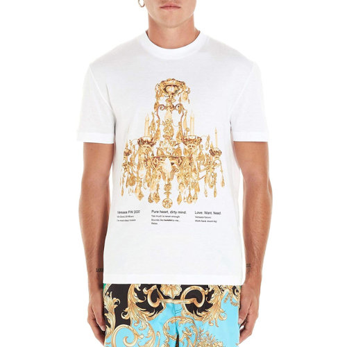 VERSACE/范思哲 男士白色棉質(zhì)經(jīng)典字母徽標印花裝飾圓領短袖上衣T恤 A83694-A228806-A001