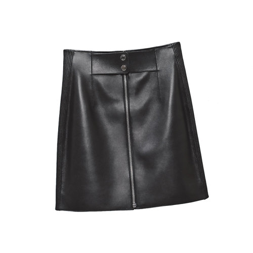 HERMES/愛馬仕 22年秋冬新款 女士黑色羊皮革前扣帶鍍鈀金屬拉鏈側(cè)邊抽褶設(shè)計(jì)短款迷你裙H2H1302D40234