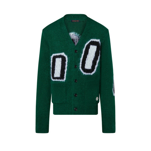 Louis Vuitton/路易威登 22年秋冬新款 男士森林綠色馬海毛混紡圖案印花圖案針織開(kāi)衫毛衣1AAGNA