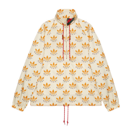GUCCI/古馳 22年秋冬新款 adidas聯(lián)名系列 男士象牙色/棕色尼龍帆布三葉草印花夾克外套696651Z8A2I9233