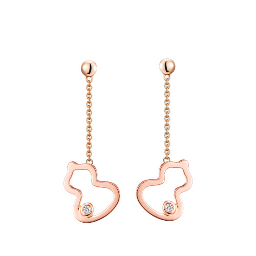 QEELIN/麒麟珠寶 經(jīng)典WULU系列 18K金玫瑰金小號鏤空葫蘆形狀內(nèi)嵌兩顆鉆石耳墜耳環(huán)WU-ER0003A-RGD