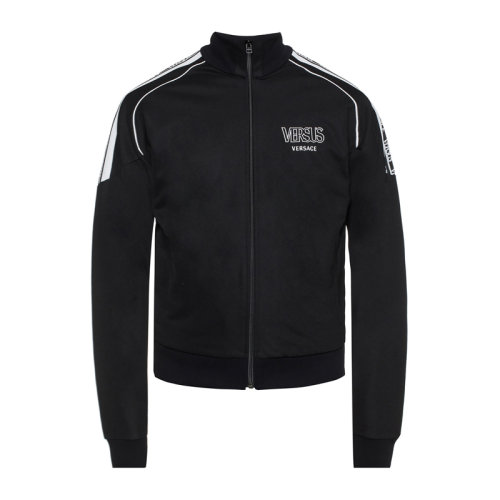 VERSACE/范思哲 男士黑色棉質(zhì)混紡滌綸經(jīng)典字母徽標(biāo)印花裝飾拉鏈開合長(zhǎng)袖上衣外套運(yùn)動(dòng)衫 BU90700-BJ20634-B2144