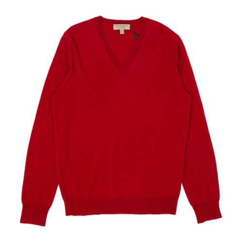 BURBERRY/博柏利 男士 服裝  紅色V領棉質(zhì)毛衣 男士毛衣針織衫