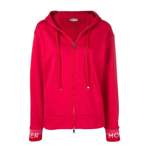 Moncler/蒙克萊 蒙口 女裝袖口品牌字母紅色女士拉鏈連帽衛(wèi)衣 8459400V800045B