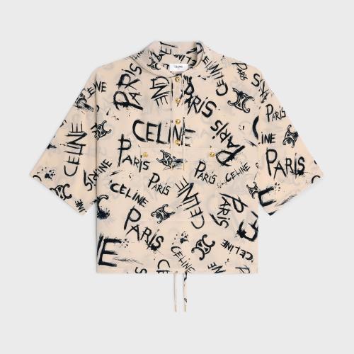  CELINE賽琳思琳 22年秋冬 女士 短袖襯衫 雙縐連帽襯衫 2B636731R.11CN