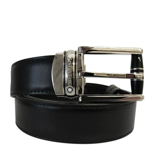 MontBlanc/萬寶龍 男士經(jīng)典系列黑色牛皮光面針扣皮帶腰帶