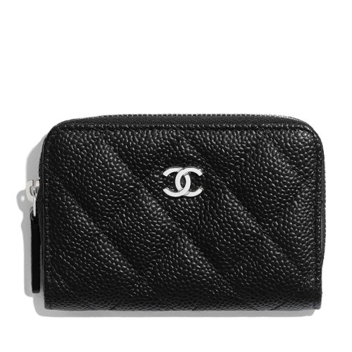 CHANEL/香奈兒 經(jīng)典款 黑色菱形絎縫粒面牛皮革銀扣拉鏈開合零錢包AP0216Y01588C3906