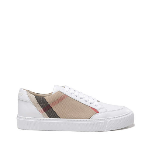 BURBERRY/博柏利 【22秋冬新款】 女款織物配皮系帶休閑運(yùn)動(dòng)鞋板鞋光學(xué)白色典藏米色House格紋 80567121