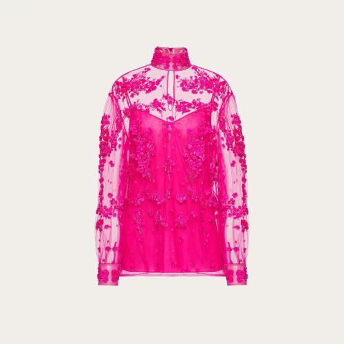  VALENTINO華倫天奴 22年秋冬 女士 長(zhǎng)袖襯衫 TOP BRODé TULLE ILLUSIONE 1B0AE7271EDUWT