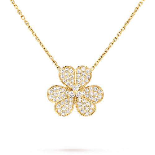 Van Cleef & Arpels/梵克雅寶 經(jīng)典Frivole系列 18k金黃金鑲嵌鉆石滿鉆三瓣花朵大號(hào)吊墜項(xiàng)鏈VCARP0J700