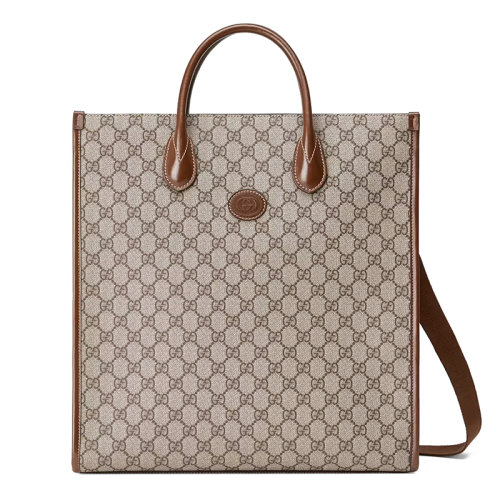 GUCCI/古馳  男士老花帆布皮革中號手提單肩托特包?67415592THG8563