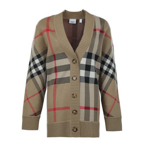 BURBERRY/博柏利21新品格紋羊毛提花開衫女士針織衫/毛衣8039153