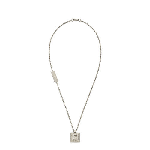 FENDI/芬迪  FF GUILLOCHéE系列 鈀色金屬FF圖案扭索飾紋雕刻吊墜項(xiàng)鏈7AJ533B08F1987