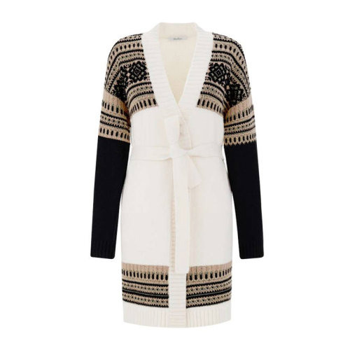 Max mara 麥絲瑪拉 女士 服裝 拼色V領(lǐng)系帶花紋開衫羊毛針織衫 女士毛衣針織衫