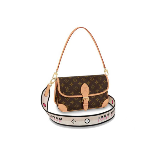 Louis Vuitton|路易威登 Diane系列 PM 腋下包 法棍包 帆布涂層 經(jīng)典老花 黑色提花肩帶 小號(hào)