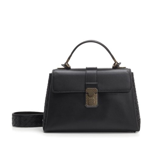 Bottega Veneta/葆蝶家 女士黑色皮質(zhì)手提包543212VALKD1000