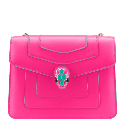 BVLGARI/寶格麗 女士牛皮紅綠琺瑯鱗片蛇頭按扣翻蓋金屬鏈條單肩包手提包斜挎包鏈條包女包 28947 多色可選