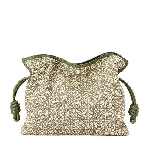 LOEWE/羅意威 Flamenco系列 女士綠色鱷梨綠色徽標(biāo)提花織物配皮束帶單肩手拿包0010642825