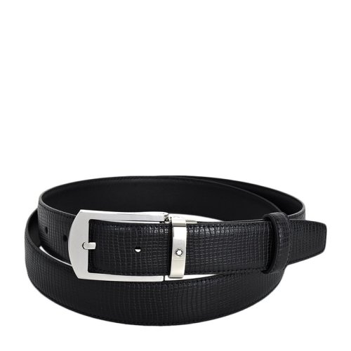 MontBlanc/萬(wàn)寶龍 男士經(jīng)典黑色皮質(zhì)針扣式腰帶皮帶 可裁剪 118440