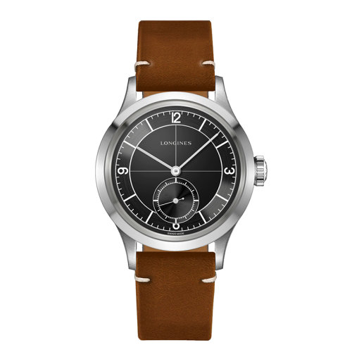 LONGINES/浪琴 經(jīng)典復(fù)刻系列 男士黑色自動(dòng)機(jī)械精鋼表殼和皮質(zhì)表帶腕表38.5毫米L2.828.4.53.2