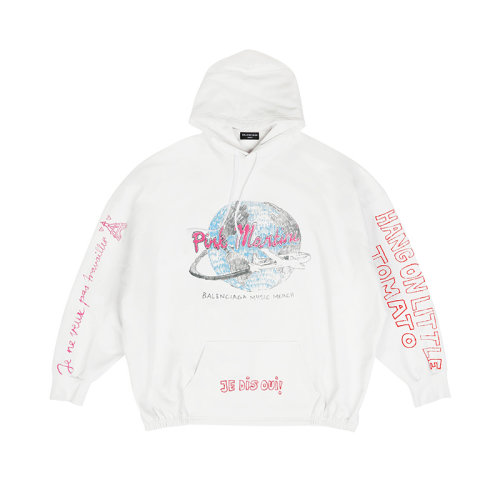 Balenciaga/巴黎世家 22年秋冬新款 限定系列 男女同款白色棉質(zhì)長(zhǎng)袖印刷Martini Merch藝術(shù)品袋鼠口袋復(fù)古廓形連帽衫697971TMVO19800