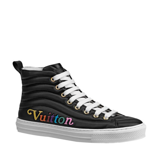 Louis Vuitton/路易威登彩繪浮雕logo字母黑色皮質(zhì)高幫女士休閑運(yùn)動(dòng)鞋1A5C61   bi