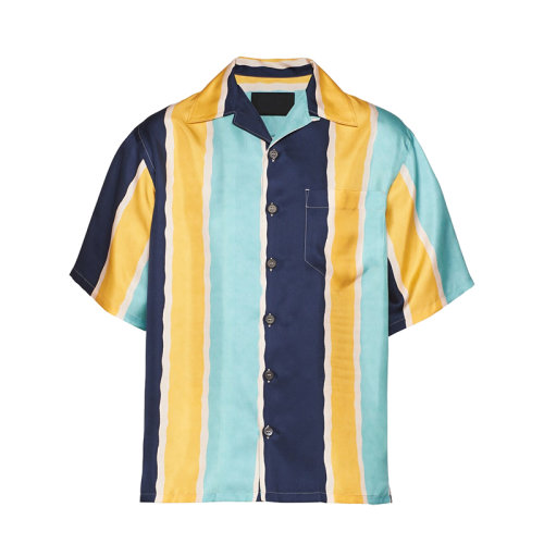 PRADA/普拉達(dá) 22年早春新款 男士藍(lán)色印花絲質(zhì)斜紋綢襯衫UCS339_10P1_F0008_S_211