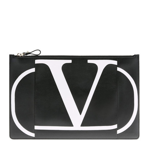 Valentino/華倫天奴 男士黑色牛皮經(jīng)典字母徽標(biāo)印花裝飾拉鏈開合手拿包公文包男包 SW0P0269-KZQ-NER