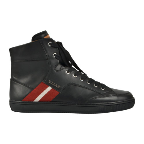 BALLY/巴利 男士黑色系牛皮高幫經(jīng)典紅白格休閑運動板鞋