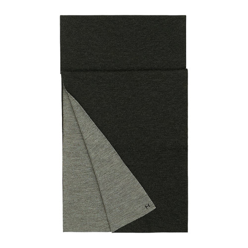 HERMES/愛(ài)馬仕 男士黑色/法蘭絨色羊絨真絲圍巾H733631T09