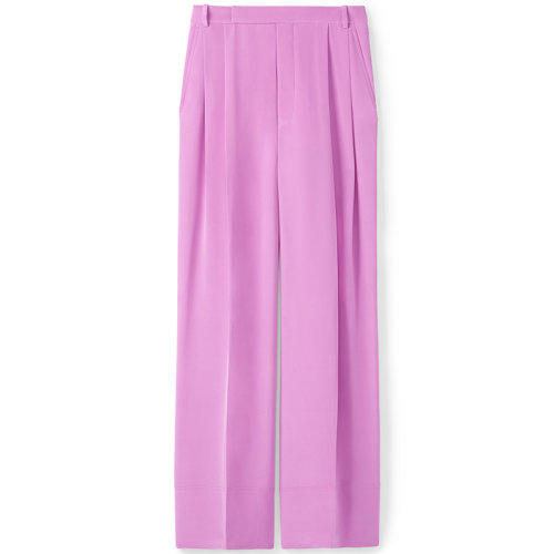 【21春夏新款】St. John/盛薔 粉紫色桑蠶絲闊腿女士休閑褲K823C21