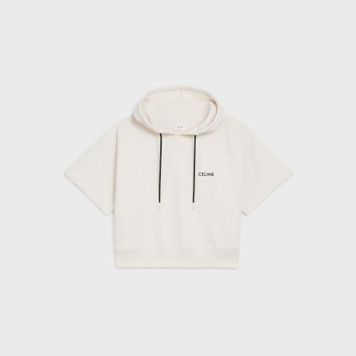  CELINE賽琳思琳 22年秋冬 女士 短袖T恤 [預(yù)售]      棉質(zhì)抓絨短款連帽衫 2Y997670Q.01CB