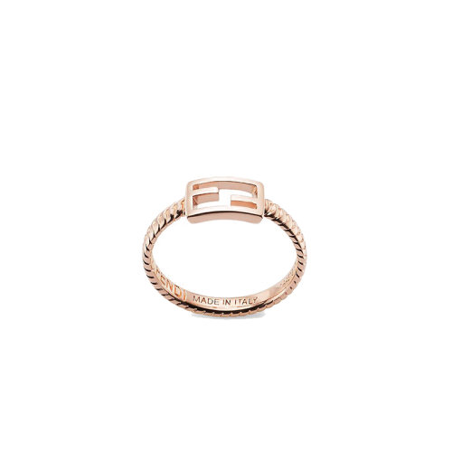 FENDI/芬迪  Baguette系列 女士玫瑰金黃銅飾有網(wǎng)狀鏈和FF Baguette圖案金屬戒指 8AG982B08F0CJ4