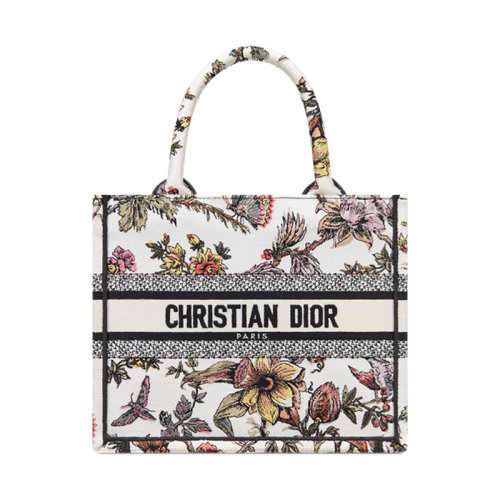 DIOR/迪奧 23新款 BOOK TOTE系列 女士小號白色帆布五彩刺繡花卉圖案飾有字母標志手提肩背托特包M1265ZRZB_M884