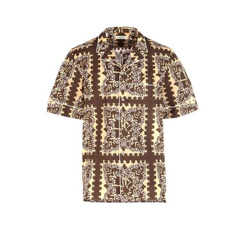 Valentino/華倫天奴 19年春夏 翻領(lǐng) 男性 花紋 復(fù)古 男士短袖襯衫 RV3AA768MFL ZZ8