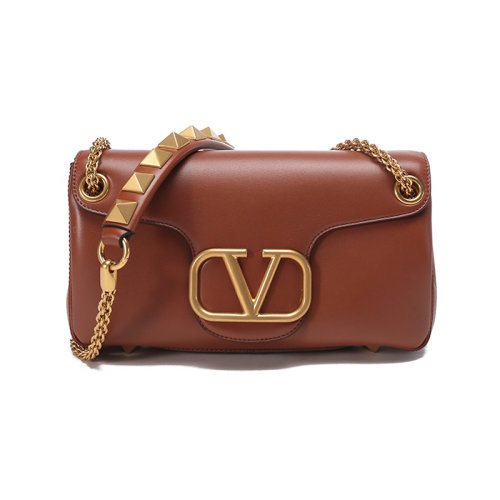 Valentino/華倫天奴【22春夏新款】女士Stud Sign系列軟羊革VLogo Signature復(fù)古手提單肩斜挎包鏈條包 XW2B0K26 VNL