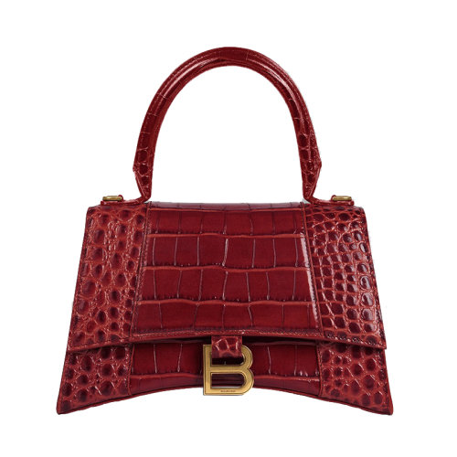 Balenciaga/巴黎世家   紅色鱷魚紋壓花小牛皮小號(hào)沙漏包單肩手提包5935461LRGM6211