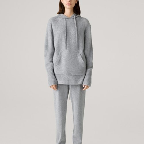 St.John/盛薔灰色羊絨針織連帽套頭衫女衛(wèi)衣K501042