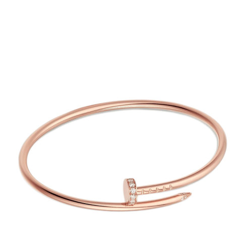 CARTIER/卡地亞 經典JUSTE UN CLOU系列 小號18K金玫瑰金鑲嵌鉆石釘子手鐲B6065817