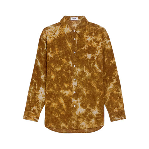CELINE/賽琳 22年春夏新款 男士夕陽黃色/卡其色純棉超大扎染絲絨襯衫2C718407Q.20SK