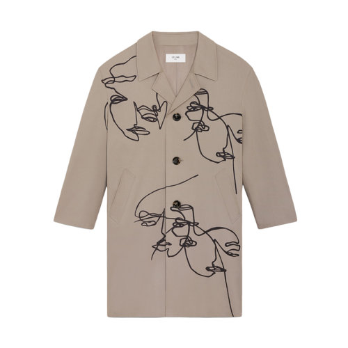 CELINE/賽琳 22年春夏新款 男士銀灰色/黑色純棉藝術(shù)家印花MAC外套大衣2M822460Q.17AN