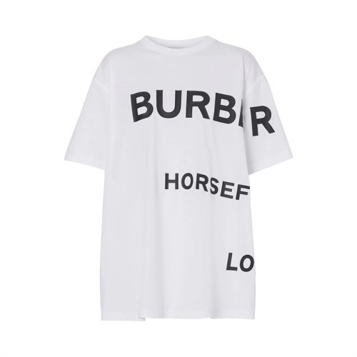 BURBERRY/博柏利 女士白色棉質(zhì)字母徽標(biāo)印花裝飾圓領(lǐng)短袖上衣T恤 8048748