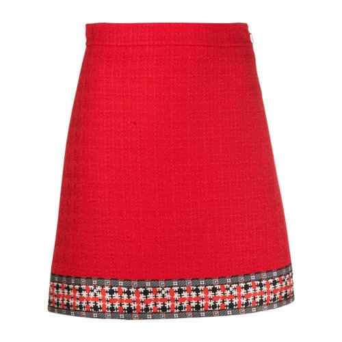 GUCCI 古馳 女裝 服裝 紅色羊毛修身短裙 女士半身裙