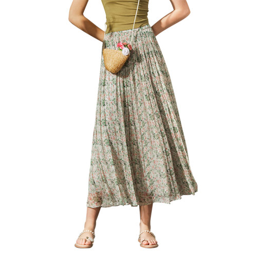 GeleiStory/GeleiStory 夏季新款休閑文藝唯美復(fù)古桑蠶絲碎花半身裙 女士半身裙