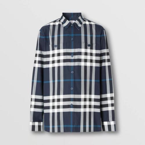  BURBERRY 22年秋冬 男士 夜色格紋棉質(zhì)斜紋襯衫 80606991