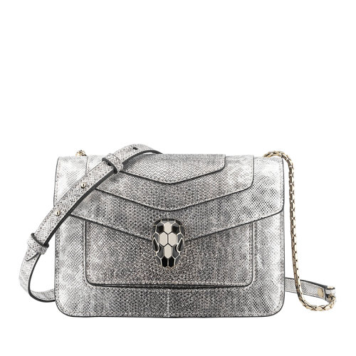 BVLGARI/寶格麗 SERPENTI FOREVER系列 女士小號(hào)白色金屬質(zhì)感水蛇皮琺瑯瑪瑙蛇首搭扣單肩斜挎包291153